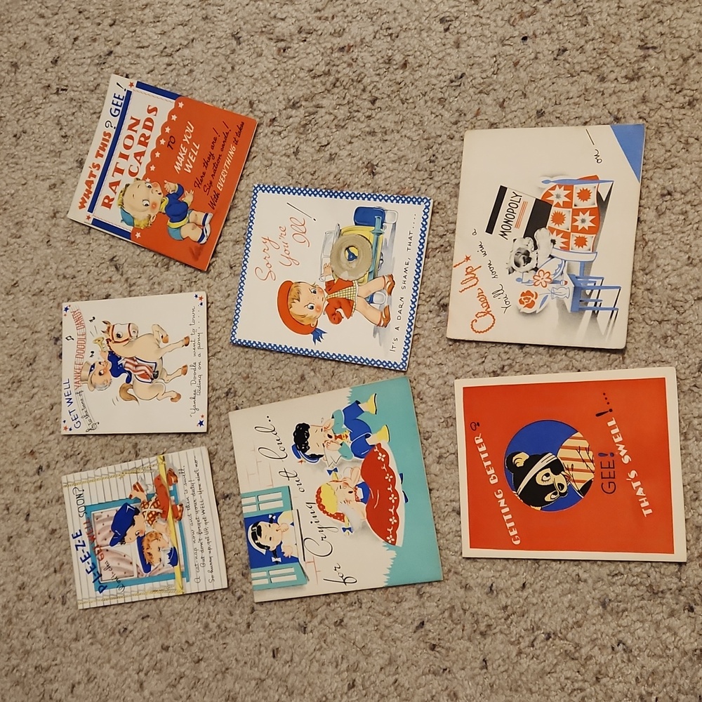 Lot of 7 Vintage Get Well Greeting Cards Rust Craft 30's & 40's